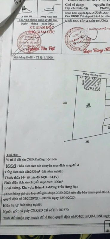 Bán 3 sào nghỉ dưỡng hẻm Trần Hưng Đạo Lộc Sơn Bảo Lộc Lâm Đồng